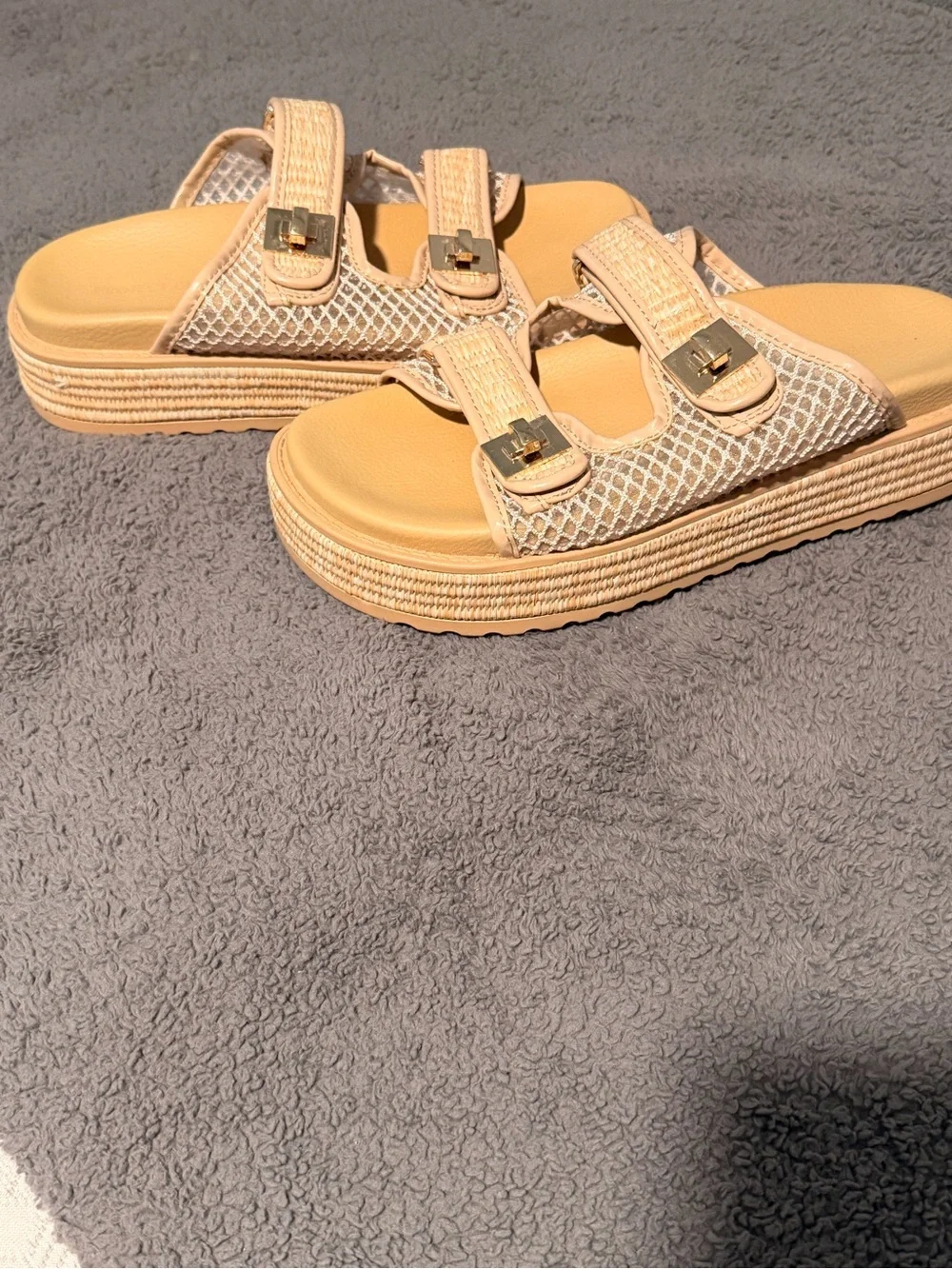 Project cloud Neutral Beige Woven Platform Slide Sandals